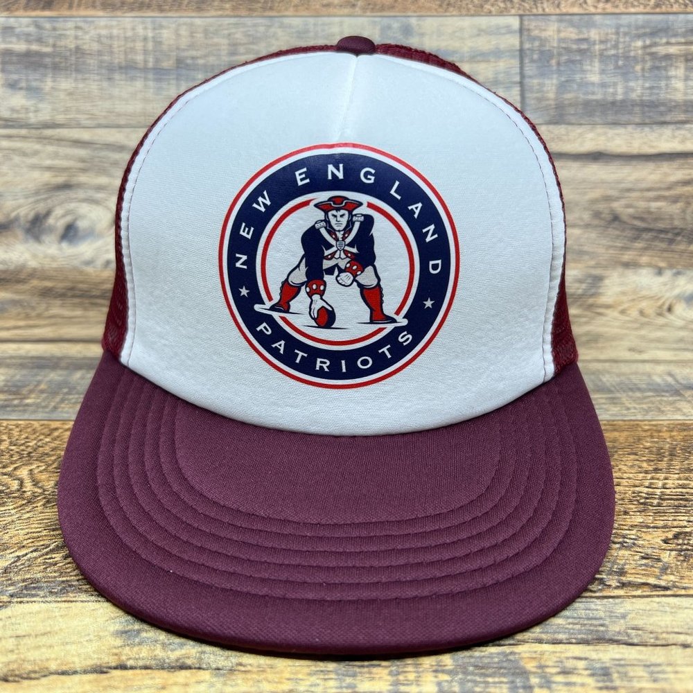 Vintage New England Patriots Mens Trucker Hat Maroon Snapback 1960 Logo NFL Cap - Picture 2 of 7